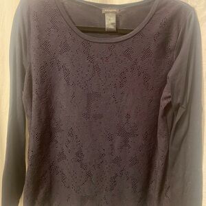 Ann Taylor Navy Lace Long Sleeve Top